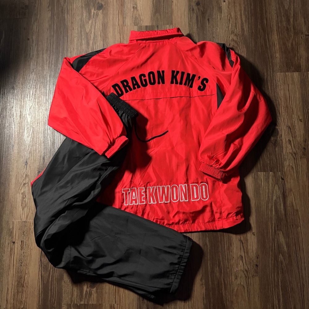 Dragon Kim's Taekwondo Red Black Tracksuit Jacket Pants Adult S‎